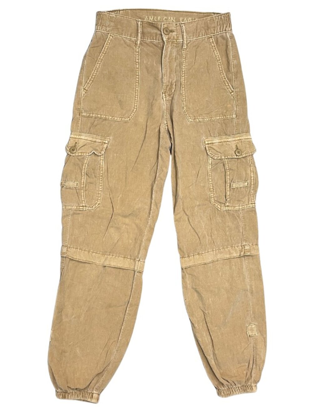 American Eagle Corduroy Cargo Jogger Pants Women's Sz 000 Tan High Rise Utility